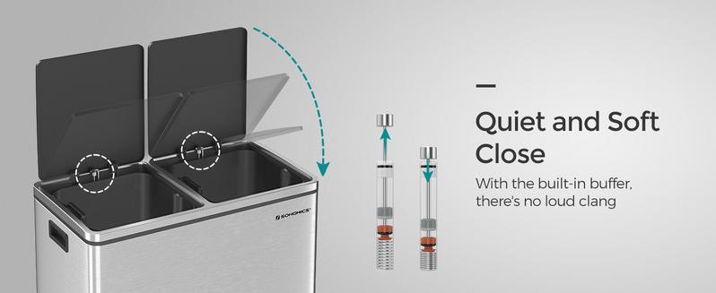 SONGMICS Trash Can 2 x 8 Gallon (2 x 30 L) Kitchen Garbage Can with 15 Trash Bags, Plastic Inner Buckets & Hinged Lids