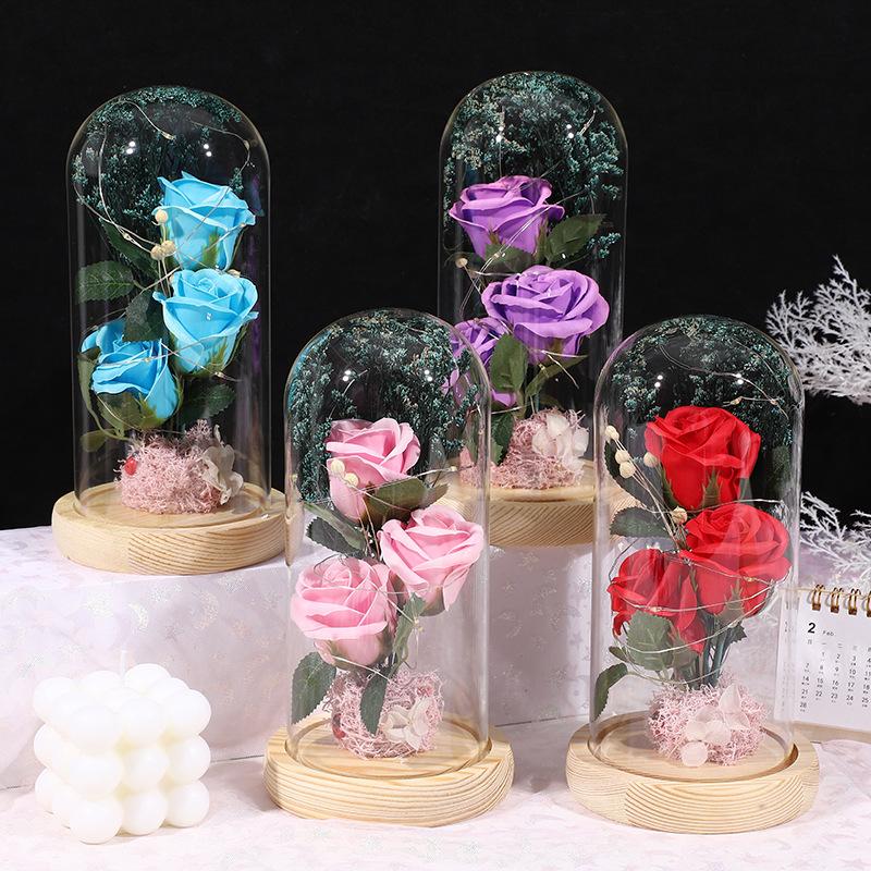 Artificial Rose Bouquet with Transparent Glass Storage Box for Home & Party Decor Elegant Artificial Rose Ornaments for Various Occasions
