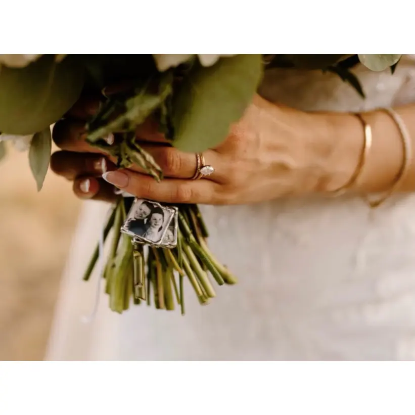 Personalized Wedding Keepsake Charms – Custom Photo & Message for Bouquet, Lapel, or Pocket