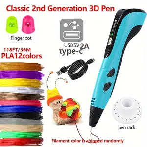 3D Printing Pen Set,   8-piece set  Includes 3D printing pen, Type-C charging cable, charging head, base, picture album and 36 meters of PLA consumable material. Creative DIY children's gift, New Year gift, birthday gift, DIY gift  Children's Toy