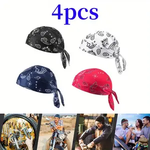 4pcs/ Pack Bohemian Ethnic Style Men'S Pirate Cashew Print Strap Headband Cap, Sports Cycling Casual Headscarf Set band hair stretchy girl women