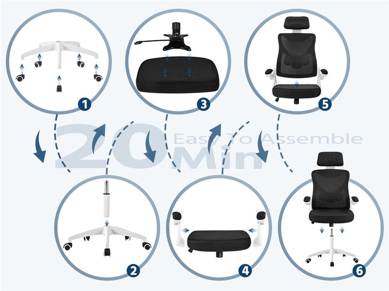 Costoffs Ergonomic Office Chair Padded Seat Adjustable Height Adjustable Headrest  Rocking Function Space-Saving 300lbs Capacity Easy Assembly Home/Office Use