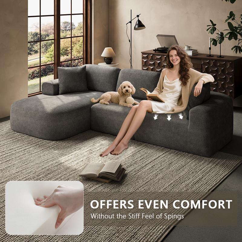 [New Year Deals] 107'' Modular Sectional Boneless Sofa Couch with Chaise, No Assembly Required, Modern Woven-Textured Upholstery, Convertible L-Shaped Design for Living Room,Christmas Gifts for the Whole Family: Husband & Wife, Mom & Dad