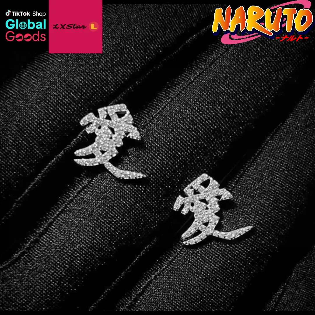 Gaara Love Symbol Zircon Stud Earrings,naruto  Anime-Inspired Jewelry, Sparkling Heart Mark Design, Cosplay Accessory Gift for Fans