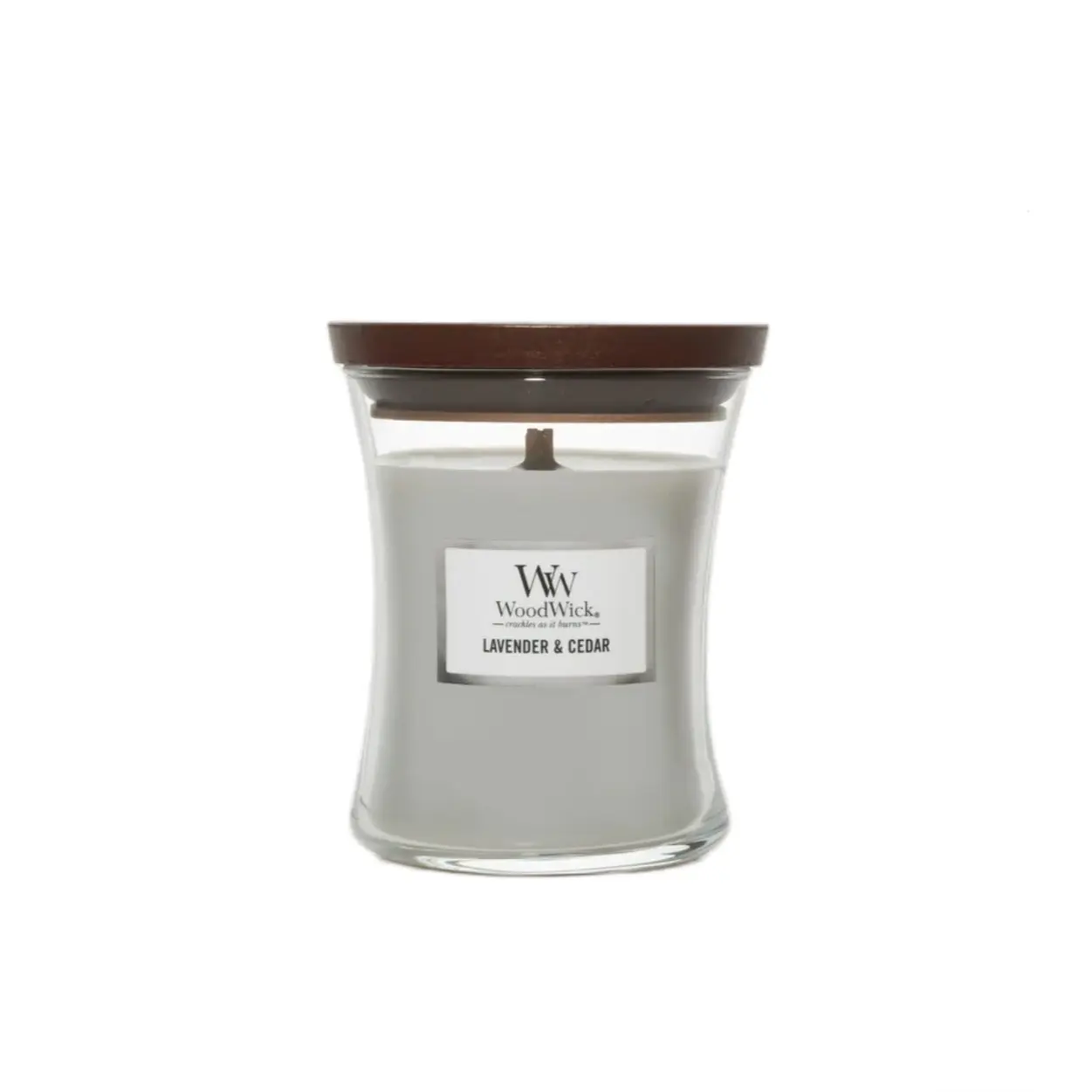 WoodWick Medium Hourglass Candle - Lavender & Cedar Fragrance, Natural Wick, Slow Burn, Crackling Sound, Elegant Attractive Container, Cozy Aroma, Home Decor, Ideal Gift for Home Supplies Enthusiasts, Evening