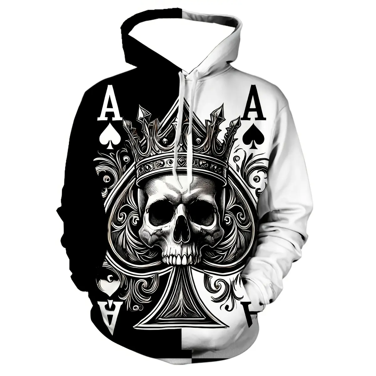 Halloween Men's Skeleton Poker Print Hoodie – Gothic Graphic Hooded Sweatshirt with Drawstring & Kangaroo Pocket, Casual Long Sleeve Hoodie for Fall, Streetwear
