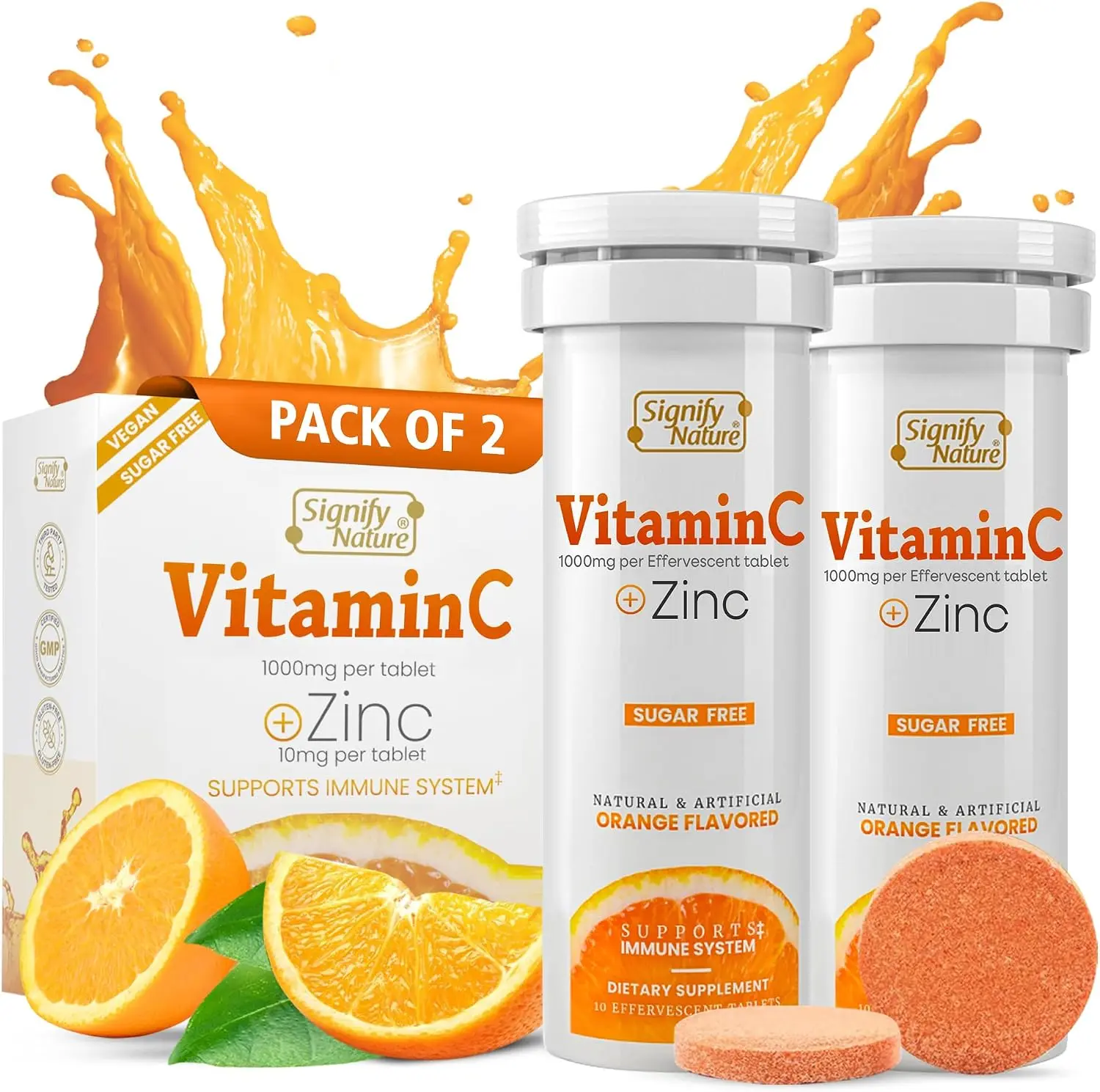 HOT 2026 !!! SIGNIFY NATURE Vitamin C 1000mg Effervescent Tablets with Zinc, 20CT
