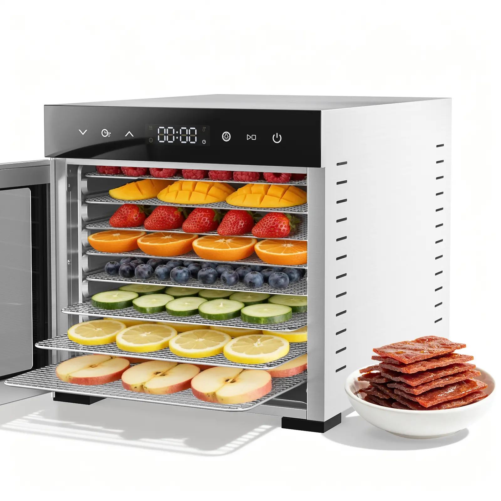 Food Dehydrator Machine, 500W Jerky Dehydrators with 8 Stainless Steel Large Trays, 185°F Temperature Control & 24H Timer Food Dryer for Fruit Meat Herb Dog Treats