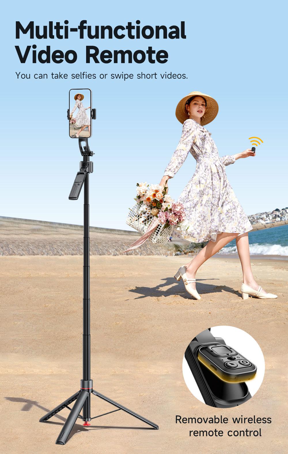 Auto Face Selfie Stick 360° Rotatable Tripod for iPhone One Click Pop Up Gesture Control Handheld Stabilizer Detachable Phone Holder Multifunctional Remote Control 68.9 inches Smartphone Camera Accessories