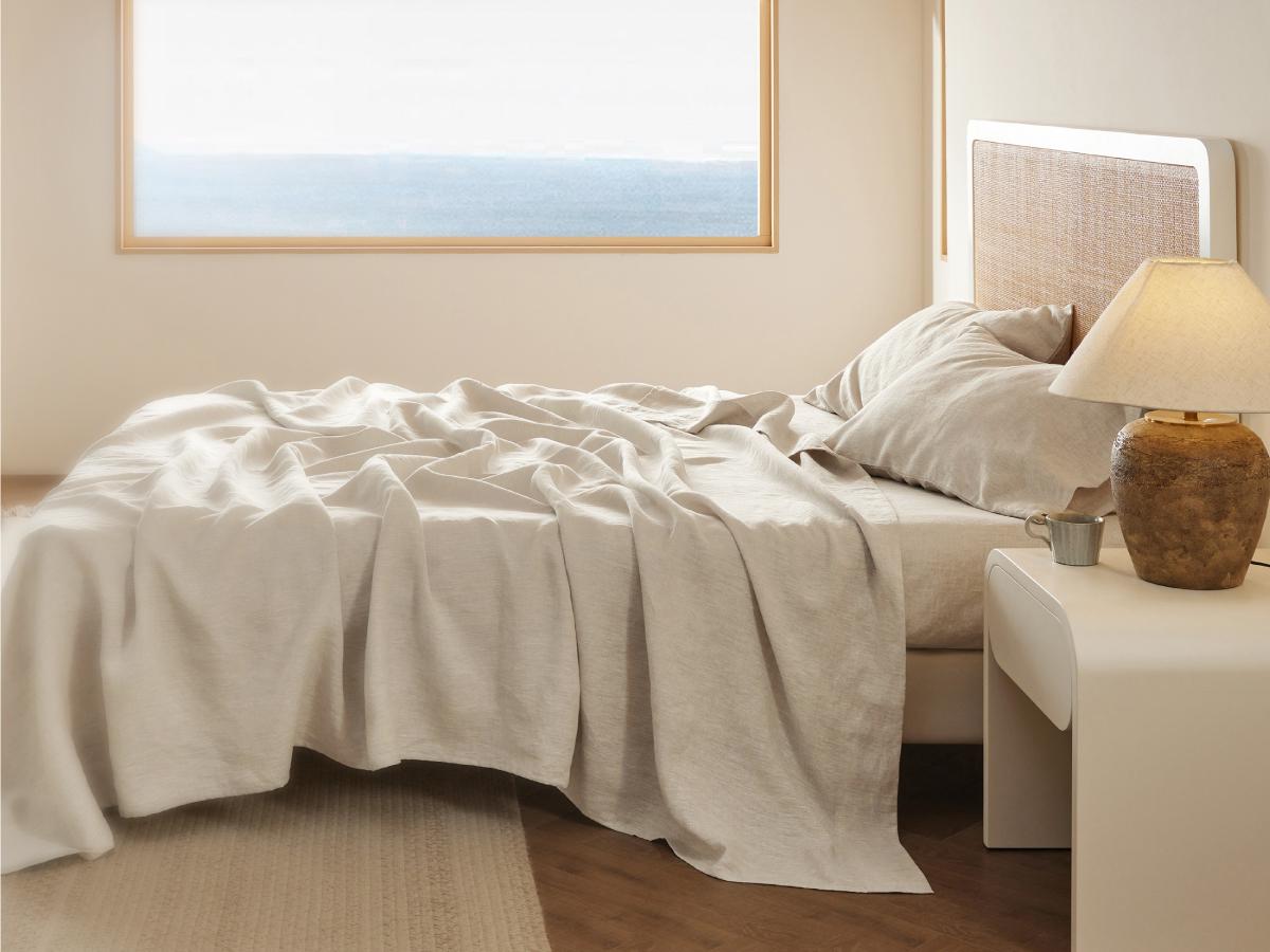 Bedsure Linen Sheets- Bed Blend from Linen Cotton, Breathable Cotton Bedsheets, 4 Pieces , Gifts for All Season