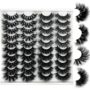 Mink Lashes Strip D Curl Volume 20/25mm Long Dramatic Lashes 3D Mink Cat Eye Eyelashes Pack, Wispy False Eyelashes Natural Look (4 Styles)