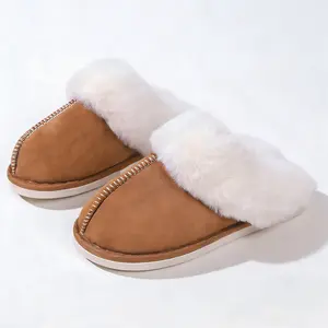 Cozy Women's Fleece-Lined Slip-On Moccasin with Fluffy Detail -Non-Slip Winter Home Slippers on Flat Sole Platform.