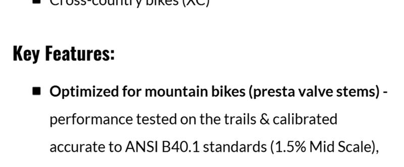 MBX-60 Presta Tire Pressure Gauge for Bikes (Max 60 PSI) | MTB & XC Series