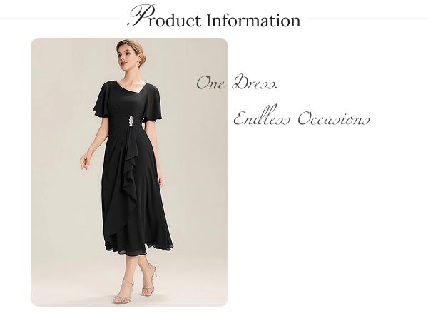 Ever-Pretty Valentine dress holiday dress  Flutter Sleeve Chiffon Midi Dress with Asymmetric Neckline, Waist Rhinestone, Tiered Skirt & Smocked Back for Formal dress,Evening dress 2463
