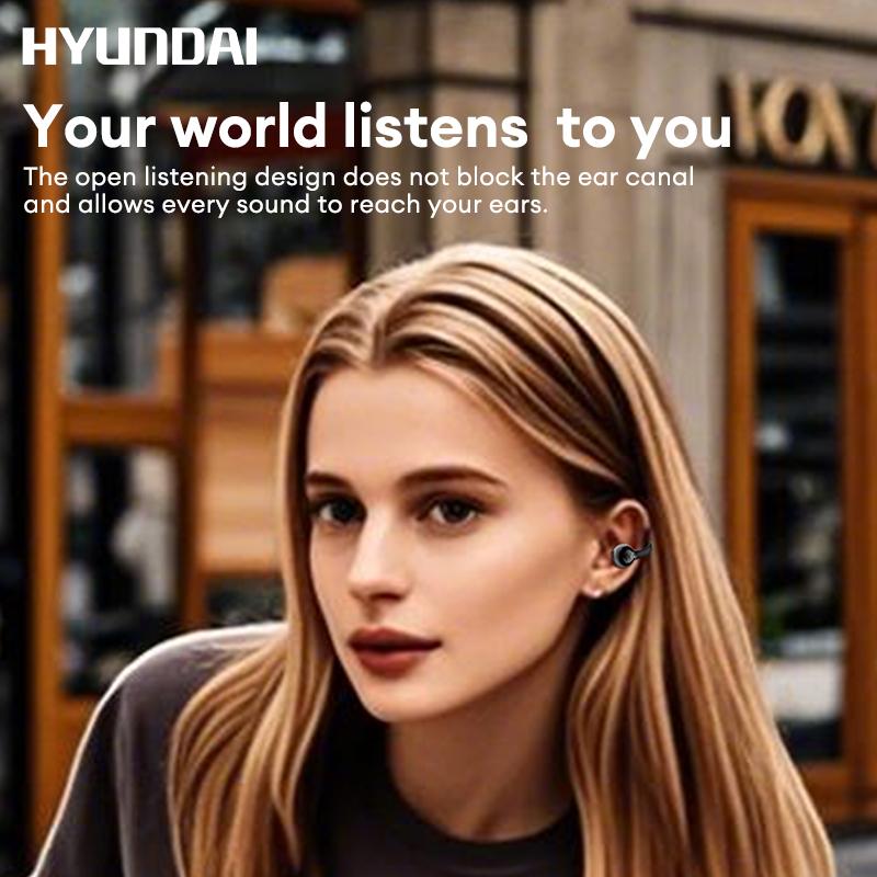 HYUNDAI C03 Clip-On Wireless Headphones with 2025 Bluetooth 6.0 for Faster, Stable Connection & Low Power Use, DT6.0 Pulse Directional Tech, 360° ACS Panoramic Sound, IPX5 Waterproof Electronic Headset Earbuds for Music & Calls, Comfortable for Sports