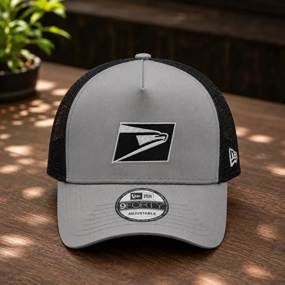 USPS Eagle Logo Embroidered Trucker Hat Snapback Mesh Cap Gray Black