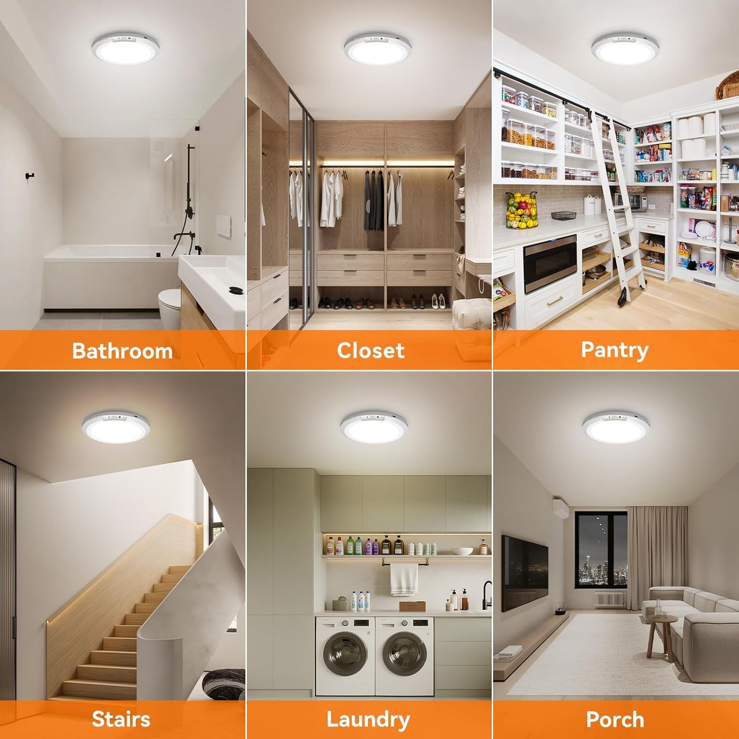 Magnetic Motion Sensor Ceiling Light, USB Rechargeable & Battery Powered, Easy Install Light with Remote for Indoor & Outdoor Use