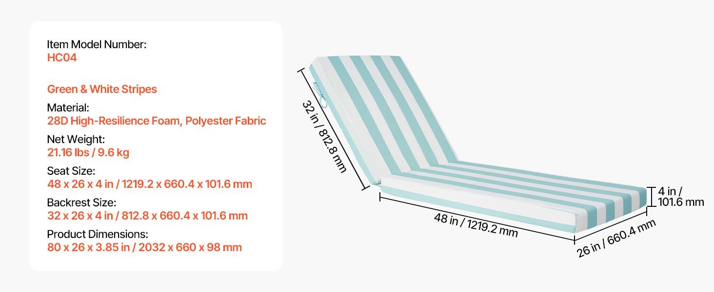 Set Of 2 Outdoor Chaise Lounge Chair Cushions 80 X 26 Inches Waterproof Thick High-Density Padding For Patio, Deck, Garden, And Poolside Seating, UV Guard Fabric, Fade Resistant, Quick Dry, Easy-Care Cushions