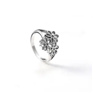 1 simple and unique 925 silver plated Open Floral Ring， exquisite gift for women--Size5-10inch