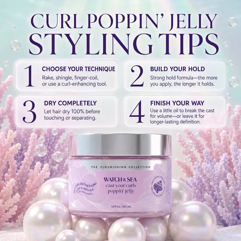 “CAST YOUR CURLS” Poppin’ Jelly Haircare Gel Defining Styling Cream Hairproduct Clump Proof