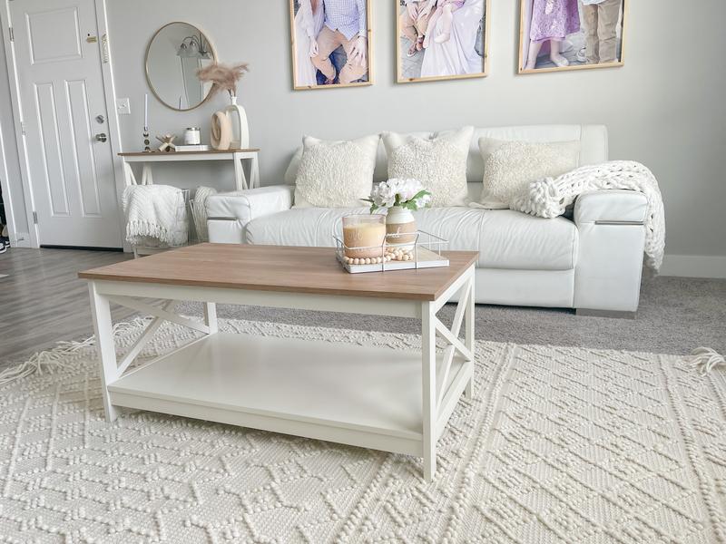 PHI VILLA End Table Living Room - Side Table/Coffee Table/Console Tables for Small Spaces - White Furniture Home Springtok Lamp