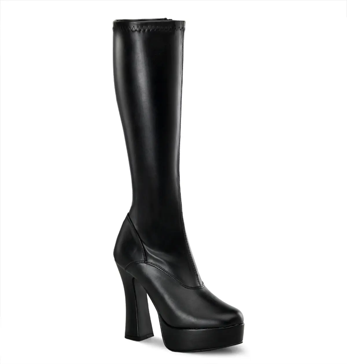 Women's Electra-2000Z Knee Boots in Black Faux Leather, 5-Inch Stacked Heel with a 1.5-Inch Front Lift and Full Inner Side Zipper