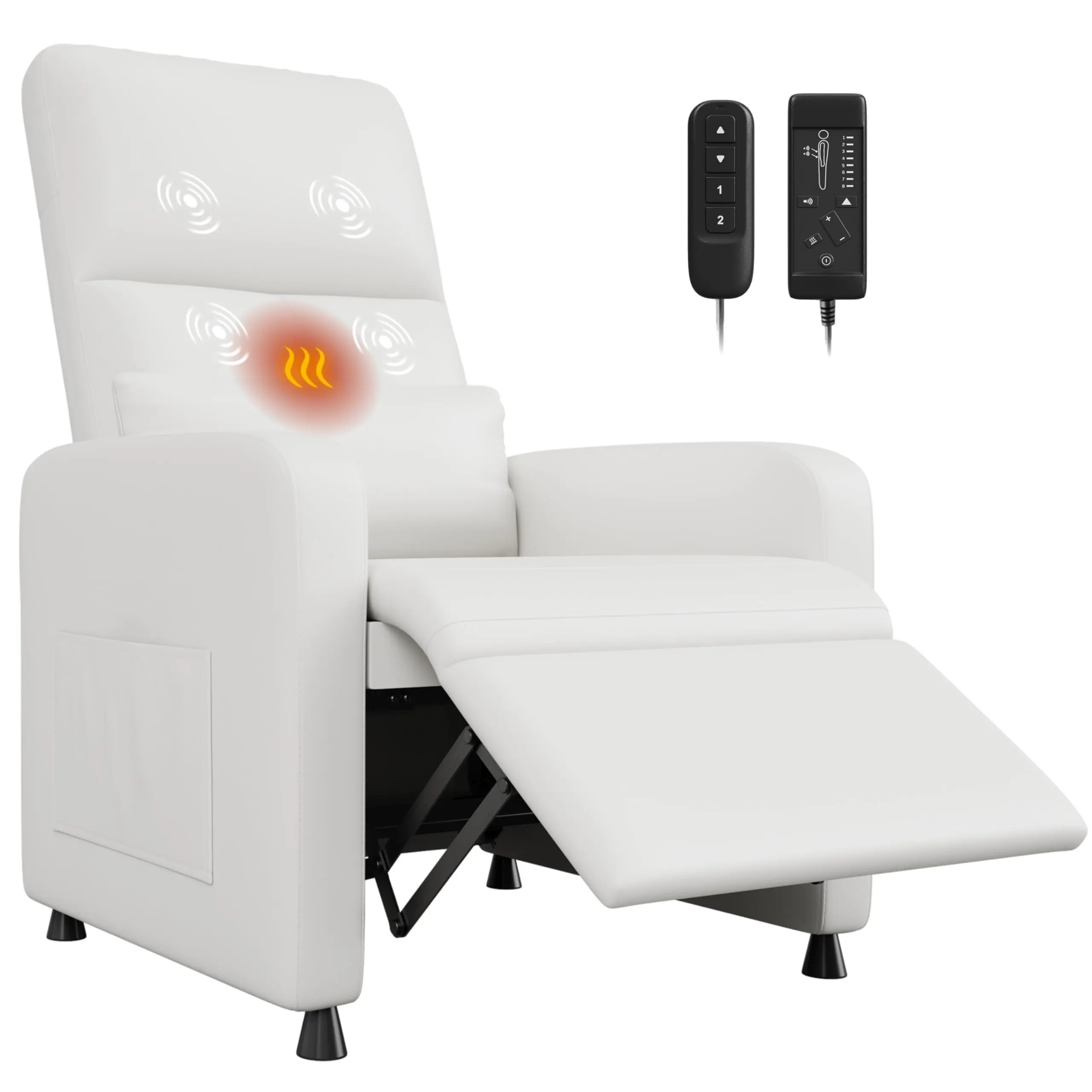 Garvee Adjustable Modern Ergonomic Power Recliner Chair - Massage & Heat Functions, Overstuffed PU Leather Single Sofa, 2 Side Pockets, USB Port, Home Theater Seating for Living Room, Adjustable Modern Recliner, Ergonomic Recliners