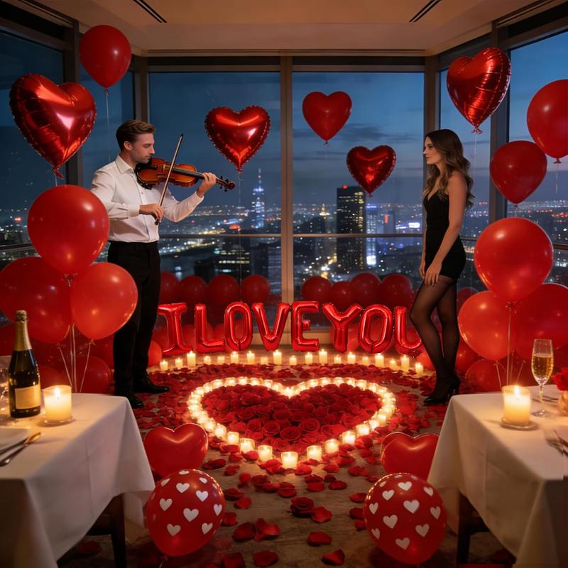 1100PCS Valentine's Day Balloons Kit with XOXO, Red Heart and I Love You Balloons,1000 Silk Rose Petals, 50 Heart Hangers for Valentines Decorations Anniversary, Proposal, Romantic Wedding Party