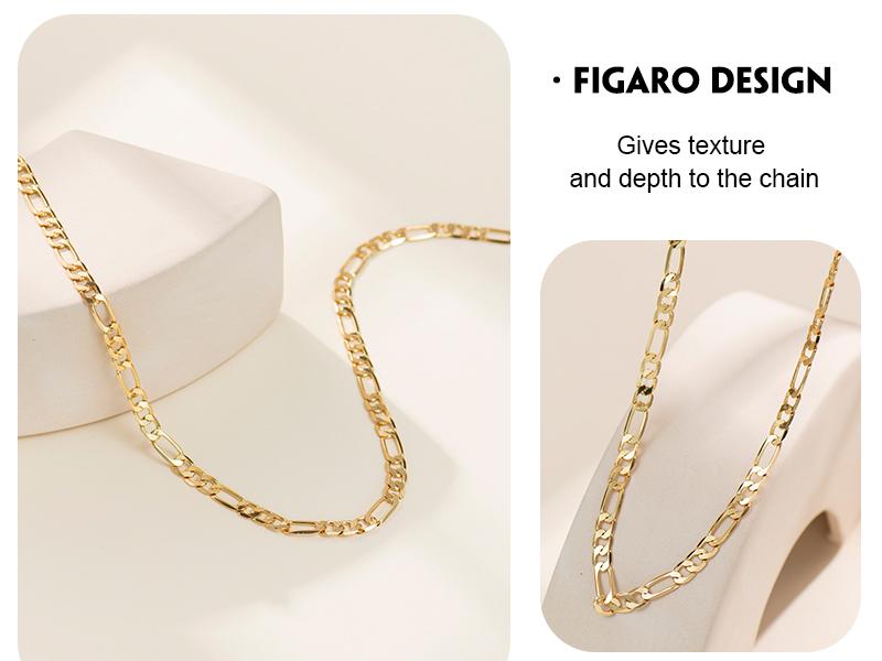 Holylegend 14K Real Gold-Plated Rope,Miami, Figaro,Cuban Necklace Chain 24 Inches Long,Tarnish-Free, 8mm/10mm Width, Secure Clasp