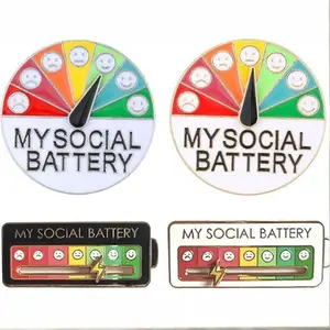 Fogepix 2PCS Social Battery Slider Pin, Cute Cool My Social Battery Slider, Mood Lapel Pin Pastel Enamel Emotional Mood Funny Introvert Lapel Pins for Bags Backpacks Hats Gifts Decoration