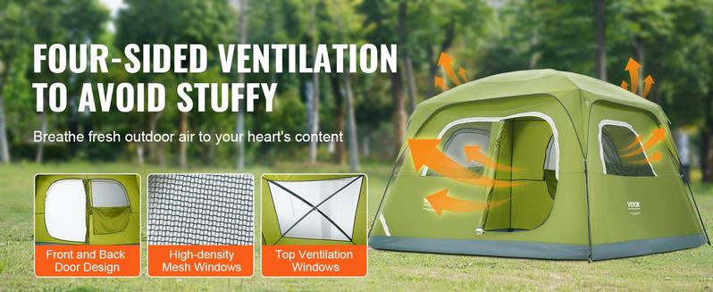 VEVOR Camping Tent, Waterproof Lightweight Backpacking Tent, 10 x 9 x 6.5 ft Fit for 3-6 Person, Easy Setup, with Door and Window, for Outdoor Family Camping, Hiking, Hunting, Mountaineering Travel