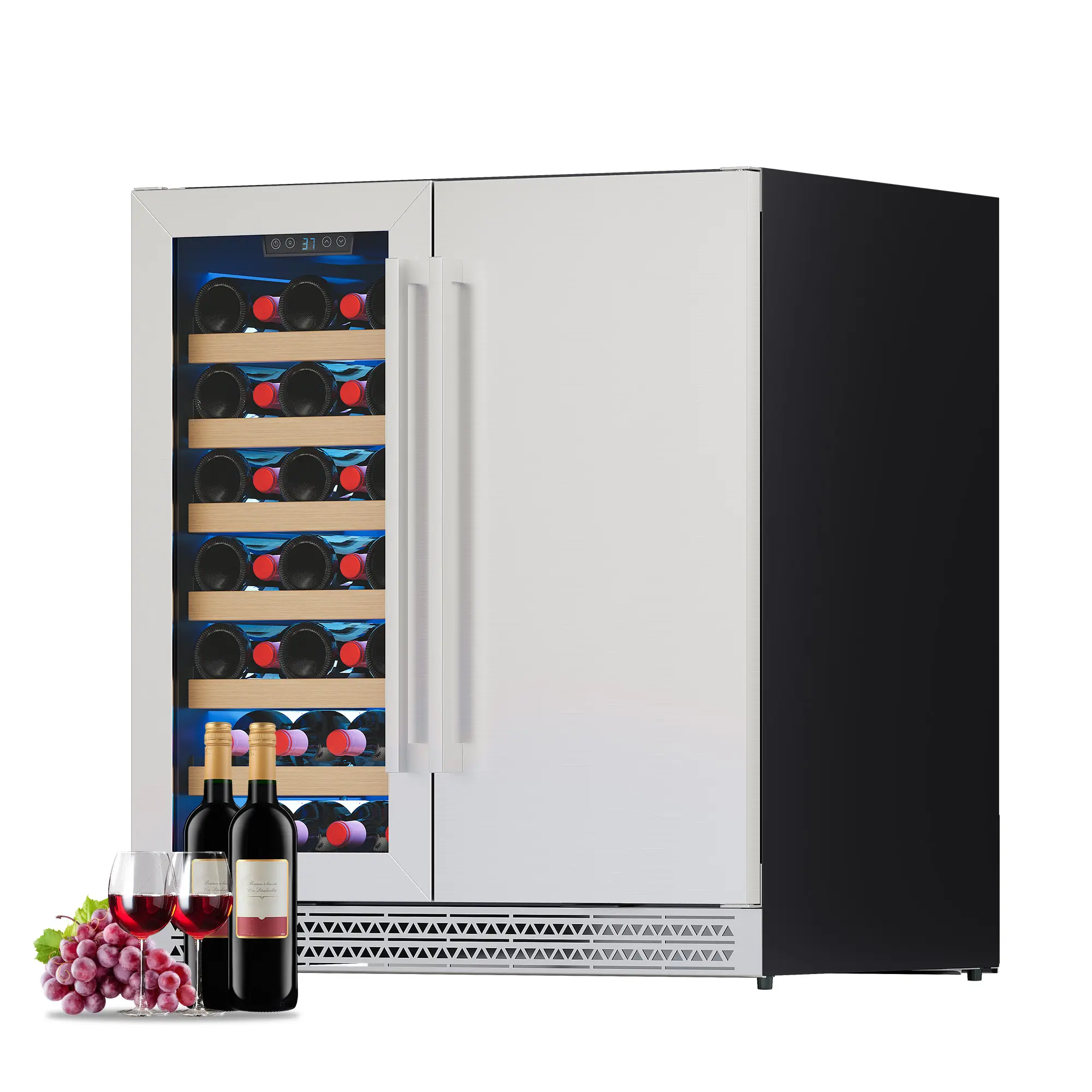 AMERLIFE THREE DIFFERENT 15 /24 Inch Wine Fridge, Dual Zone, Cooler 41–68℉/ 30 Inch Wine and Beverage Refrigerator, 37–64℉, Both with Digital Temperature Control, Reversible Double-Layer Glass Door, Built-in or Freestanding Design for Home and Bar