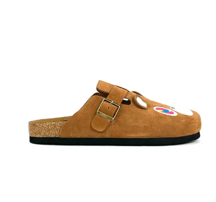 Meckmanly Men's Bear Embroidery Faux Suede Slip-On Clogs, Cushioned Easy Slip-On Clogs, Casual Indoor-Outdoor House Slippers Cork Footbed Shoes
