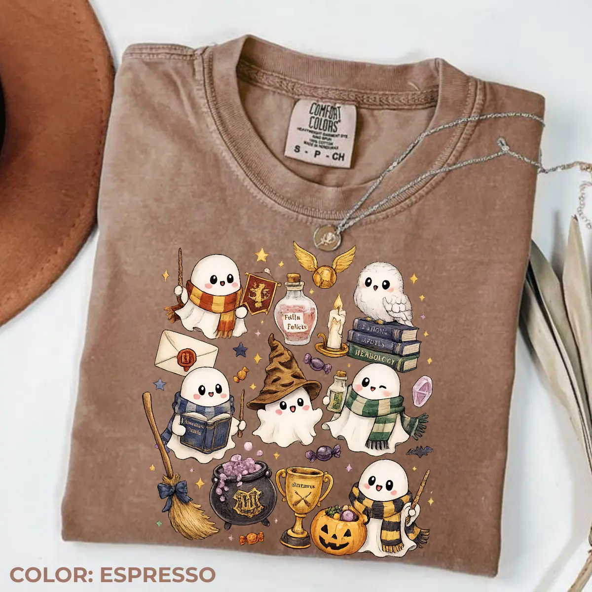 Comfort Colors Wizard Ghost Shirt, Magical Halloween Graphic Tee, Fantasy Ghost T-Shirt, Spooky Wizard World Inspired Gift
