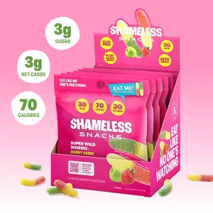 Super Wild Worms - Keto & Vegan Gummies (6 Bags), 3g Net Carbs, 3g Sugar, Gluten-Free, 70 calories per bag, healthy sweet snack Fruit Chews Candy
