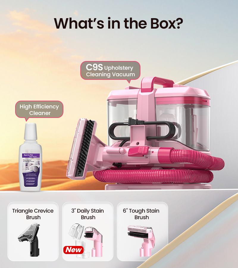 [Springglowup] Upholstery Carpet Vacuum Cleaner, 18KPa Suction Spot Cleaning Machine for Pet Stains, Carpets, Sofa, Car Seats, Mattress, with 3 Multipurpose Cleaning Tools, 6'' Deep Cleaning Brush | Portable 3-in-1 Little Pink C9S