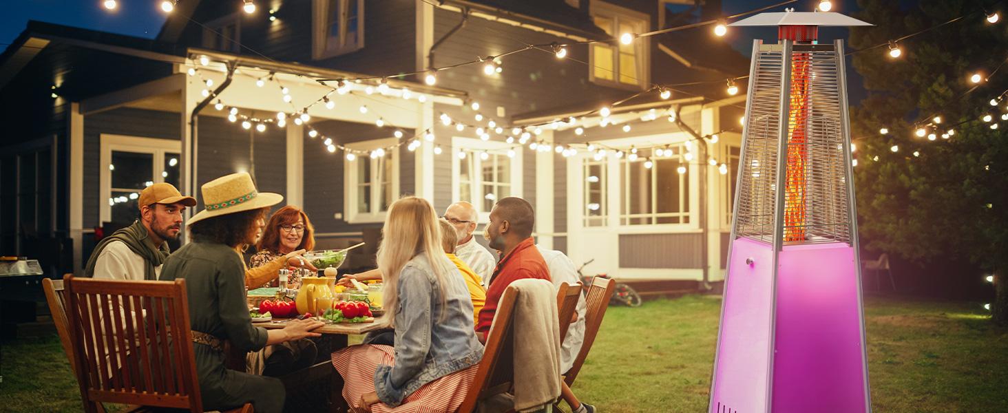 Pyramid Patio Heater, 48000 BTU Outdoor Heater with Wheels and Ignition, LED Propane Patio Heater for Home, Backyard, Garden,Deck and Patio
