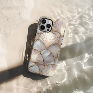 Printed Seashell Phone Case, Faux Mosaic Coquette Coastal Cover, Protective Shockproof Ultra Slim Minimal Case for iPhone 16/15/14/13/12 Pro Max, Samsung S23/S24/S25, Google Pixel