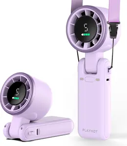 PLAYHOT Portable Turbo Fan 5-Speed Settings 4000mAh Battery 10-Hour Operation 3-in-1 Rechargeable Handheld Fan for On-the-Go Cooling Travelling Working