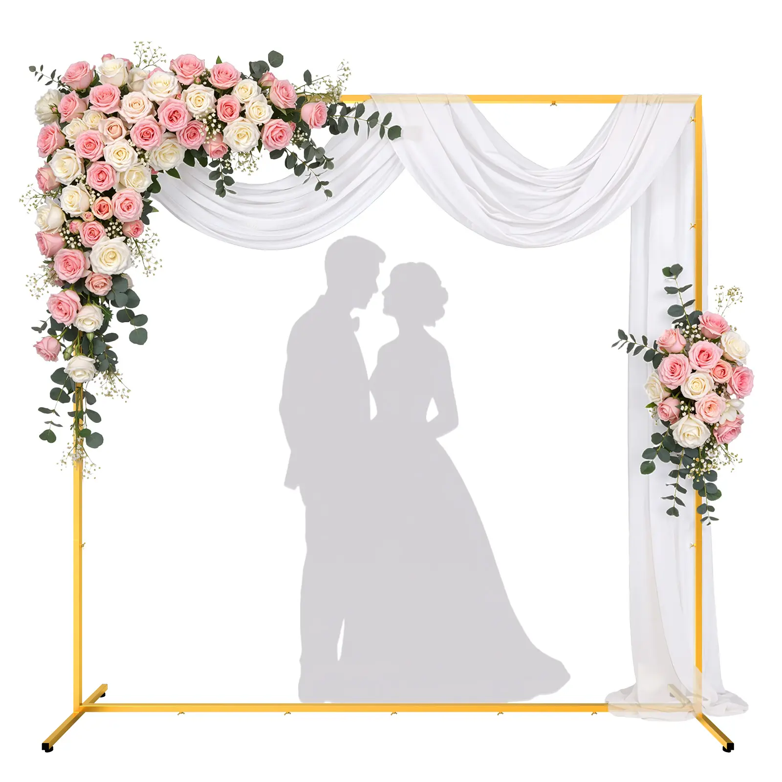 Gold Square Freestanding Metal Wedding Arch Stand, Backdrop Frame for Wedding Ceremony, Party Decoration & Banners