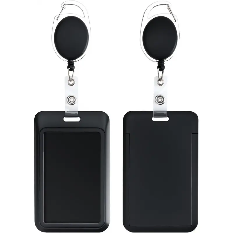 2-Pack Retractable Badge Holder with Clip & Lanyard - Heavy Duty ID Badge Reel with 24 Inch Cord, Clear Plastic Sleeve for Office, School, Work, Hotel, Nurse, Teacher, Key Cards, Hard Plastic, Badge Reels Retractable, Lanyards with ID Holder
