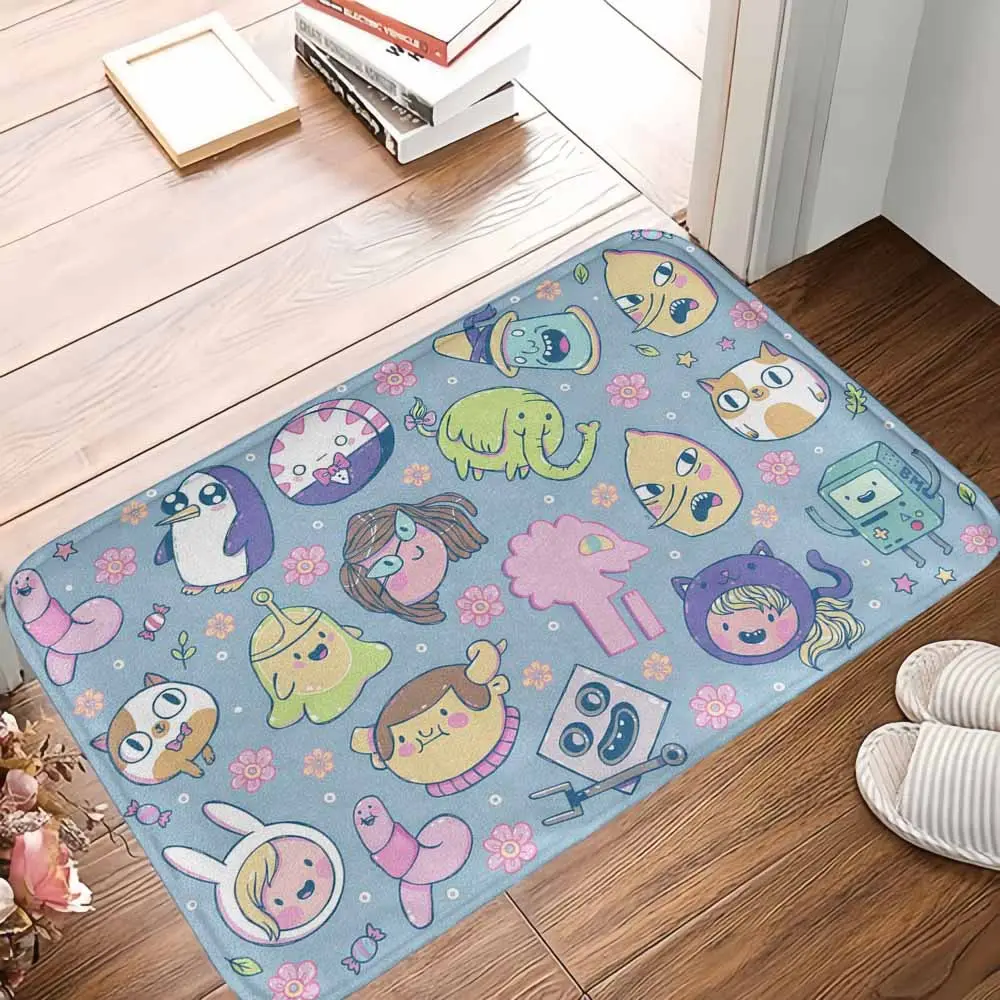 Adventure Time Cartoon Character Pattern Fluffy Polyester Blend Decorative Area Rug - Durable, Anti-Slip Back Soft Machine Wash Floor Mat for Bedroom, Living Room Home Gift