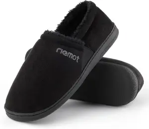 Riemot Men's Classic Moccasin Slippers, Microsuede Footwear with Warm Fluffy Lining, Thick Memory Foam, and Anti-Slip Rubber Sole for Indoor Outdoor Use