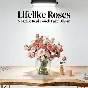 Lifelike Artificial Roses 8 Stems Per Pack, Long-Lasting Fake Roses No Maintenance, Faux Floral for Home Wedding Birthday Gifts