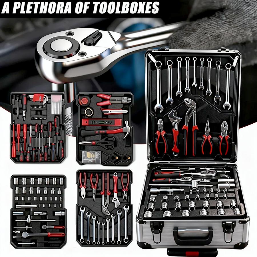 Bourvill 899PCS Large Capacity Metal Hand Toolbox, The Ultimate Home Repair Master Set - Comprehensive Toolbox, With 4 Drawers, General Household Toolkit, Simple And Durable, Auto Repair Repair Tools, No Assembly Required