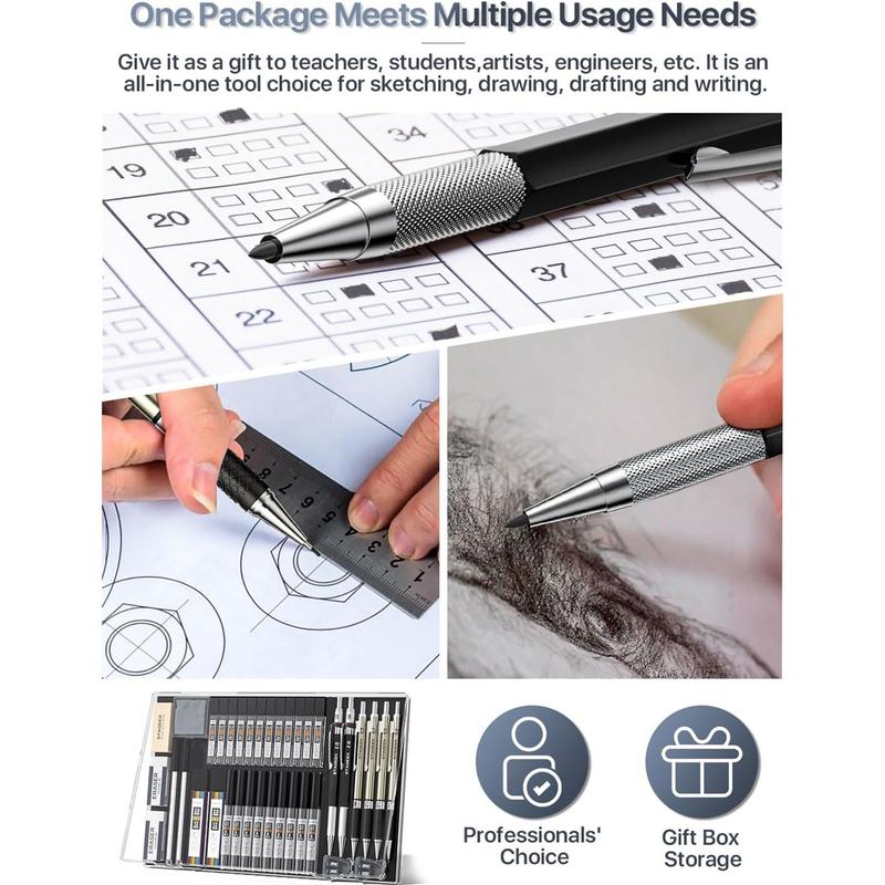 STAGEEK 6 Pack Art Mechanical Pencil Set, Drafting Pencil,3Pack Metal Drafting Pencil 0.5 mm & 0.7 mm & 0.9 mm & 3Pack 2mm Graphite Lead Holder (2B HB 2H) with 492PCS Leads (6B 4B 2B HB 2H 4H Color)For Writing, Sketching Drawing With Lead Refills Case STAGEEK 6 Pack Art Mechanical Pencil Set, Drafting Pencil,3Pack Metal Drafting Pencil 0.5 mm & 0.7 mm & 0.9 mm & 3Pack 2mm Graphite Lead Holder (2B HB 2H) with 492PCS Leads (6B 4B 2B HB 2H 4H Color)For Writing, Sketching Drawing With Lead Refills Case