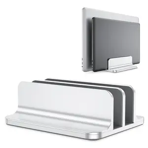 Vertical Laptop Stand [Updated Double Version], Desktop Aluminum Mac Book Stand with Adjustable Dock Size, Fits All Mac Book, Surface, Chrome Book and Gaming Laptops (Up to 17.3 inch) (Silver)