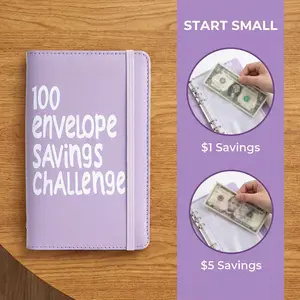 100 Days Saving Challenge Coin Envelope BudgetStorage Book - Binding Covers With Daily Savings Tracker,Habit-Forming System, And Cash Savings Goal Of $5050Develop A Consistent Savings Habit