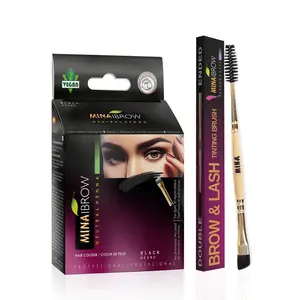 Mina Ibrow Henna Regular Brow Tint Kit - Black with Duo Angled Brush