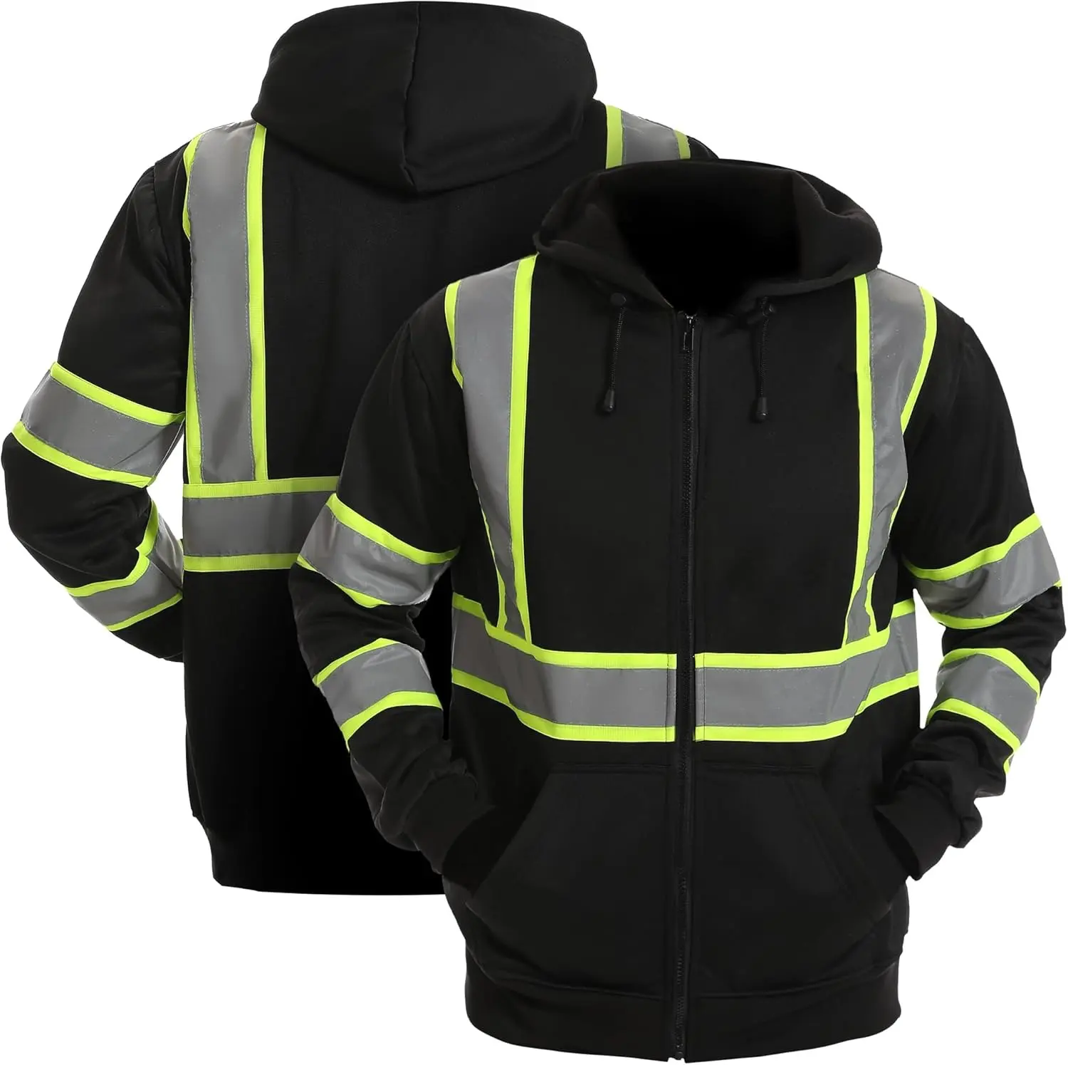 High Visibility Safety Sweater BLACK HOODIE ZIP